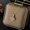 Designer ketting Klavertje vier luxe top Dames sieraden Draaibaar Vier Blad Ketting Micro Set Wit Zirkoon Draaibaar Hart Bewegend Tijd Sieraden cadeau Van Clee