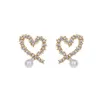 925 silver OL sweet love heart stud earrings with shining crystal bling diamond 18K gold luxury pearl designer ear rings earings e2899