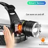 Head lamps High Powerful ZOOM Sensor Headlamp XHP50 Super Bright Outdoor Headlight torch Flashlight USB Rechargeable Light Fishing Light HKD230922