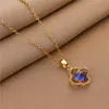 Ontwerper ketting klavertje vier luxe top sieraden oceaan hart ketting vrouwelijke klaver blauwe kristallen hanger 18K goud titanium stalen ketting sieraden cadeau Van Clee