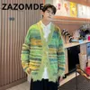 Мужские свитера ZAZOMDE Fashion Y2K Кардиган Свитер контрастного цвета в полоску с v-образным вырезом Однобортное трикотажное пальто High Street Tops Winter 230921