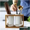 Candle Holders Japanese Style Creative Ceramic Chopstick Holder Hushållen Drain Anti Mögel Box Storage Rack 230705 Drop Delivery Ho Dhsar