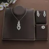 Halsbandörhängen Set Luxury Waterdrop Geometric Square Cubic Zircon Engagement Dubai Naija Bridal Finger Rings Earring Smycken S462