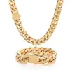 Pendant Necklaces HOYON 18K Gold Coating Hip hop Stainless Steel Cuban Chain Spring Buckle Bracelet Cutting Necklace 16 30 inchs 230922