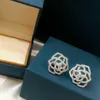 New Style Brand Pure 925 Sterling Silver Earrings Rose Flower Cute Stud أقراط الماس الفاخرة الفاخرة العلامة التجارية Top Lady198n