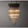 Chandeliers LED Pendant Lights Lamp Square Lustre Modern Glass Tassel Flush Mount Living Room Dining Fixture