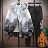 Men's Tracksuits Winter 2023 Youth Plush And Thick Hooded Outdoor Cotton Jacket Retro Long Sleeve Pocket High Waisted Pants Set