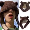 Beanie/Skull Caps Y2K Women Polar Fleece Ear Caps Autumn Winter Bomber Hat Cute Bear Warm Soft Earmuff Unisex Funny Beanie Skullies Travel Ski Cap 230921