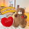 Oreillers en peluche Coussins 2in1 Ours en peluche marron Flip Rouge Amour Coeur Jouet Mignon Câlin Doux Dormir Animaux En Peluche Oreiller En Peluche Fille Enfants Cadeau Créatif 230922