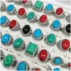 Band Rings Fashionable 30 Pcs/Set Gem Pinestone Turquoise Retro Bohemia Style Charm Mix Metal Big Size Men And Women Beautif Jewelry P Dhuvc