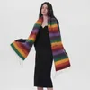 Scarves Designer Style Ins New Autumn and Winter Warmth Thickened Dopamine Stripe Tassel Plaid Scarf for Women x0922