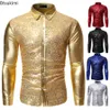 Men's Dress Shirts 2023 Shiny Gold Sequin Nightclub Shirt Brand Slim Fit Party Wedding Glitter Men Stage Singer Prom Costume 230921
