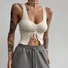 Tanks Femmes Kaaazi Solid Summer Débardeurs pour femmes Mode Côtelé Tricot Cordon Ruché Sexy Sans Manches Crop Slit Vest Casual Basic