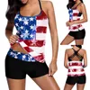 Kadın Mayo Plus Beden Mayo Amerikan Bayrağı Çapraz Geri Boyshort Beachwear İki Parça Biquini Maillot de Bain Femme