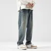 メンズジーンズハイストリートウォッシュ老人秋の冬のマルチポケットルーズストレートジッパーパンツカジュアルプラスサイズの長いズボン