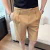 남자 반바지 영국 스타일의 여름 나폴리 나폴리 스트레이트 슈트 남자 슬림 핏 비즈니스 공식 무릎 길이 짧은 바지 hommes streetwear