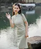 Etnische Kleding 3 Kleuren Vrouwen Vintage Cheongsam Korte Mouw Plus Size Jurk Feestkostuums Elegant Mid Lange Qipao S2387 Super kwaliteit