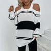 Women's Sweaters Sweater Woman 2023 Autumn/winter Halter Off Shoulder Sexy Knit Striped Lantern Sleeve Women Drop MMYG2317