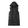 Women's Vests Autumn/Winter Sleeveless Jacket Hooded Mid Length PU Leather Vest Waterproof Long Puffer Coat Outerwear