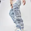 Jeans pour hommes élégant hommes Streetwear lâche déchiré droit coupe ajustée pantalon Hip hop mâle trous solide pantalon Denim décontracté 230922