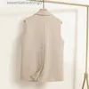 Women's Vests #5129 Black Beige Khaki Vest Coat Women Single Buttons Outerwear Waistcoat Female Blazer Sleeveless Jacket Slim Spring Autumn L230922