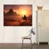 Desert Scenery People Camels Sunset Hd Picture Print on Canvas Poster for Living Room Decor