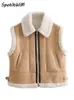 Women s Jackets Front Zipper Lamb Wool Spliced Collar Vest Female Fleece Warm Sleeveless Outerwear Women Fashion Autumn Winter Street Waistcoat 230922