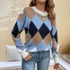 Pulls pour femmes Pull Femme 2023 Automne/Hiver O-Cou Bosse Couleur Argyle Tricot À Manches Longues Femmes Drop Sale MMYZ2023