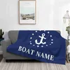 Blankets Dark Blue Nautical Decorative Anchor Blanket Flannel Customizable Blanket Soft Breathable Thermal Bedding and Travel Blanket HKD230922