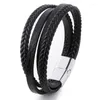 Bangle 2023 Original Trinkets Retro Men's Jewelry Hand-Woven Leather Rope European And American Bracelets Alloy Magnetic Buckle
