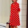 Vestidos casuais básicos blusa verão 2023 tendência sólida polka dot impressão sexy camisa vestido solto moda turn down colarinho bolso 230922