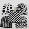 Beanie/Skull Caps Zwart Dambord Dames Muts Paar Street Dance Hip Hop Geruit Luipaard Print Koude Hoed Heren Dames Trendy Warme Wollen Muts Hoofdband x0922