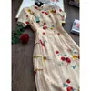 Ethnic Clothing Pmwrun Retro Chinese Style Girly Sex Cheongsam Pomegranate Print Low Slit Long Dress