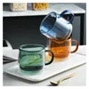Vinglas med kreativ design dubbel vägg glas vatten koppar 250 ml färgglad rosa gulblå gröna kalla drycker kaffekopp muggar