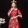 Этническая одежда FZSLCYIYI с цветочной вышивкой и стразами, китайское свадебное платье для невесты и жениха, элегантный костюм Ципао для свадьбы