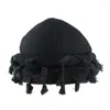 Berets Men Bandana Hat Hop Style Black Cotton Turban Hats With Burr Trim Twisted Tail Fringe For Unique Hair Accessories Elastic