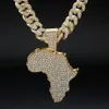 Pendentif Colliers Mode Cristal Afrique Carte Collier pour Femmes Hommes Hip Hop Accessoires Bijoux Collier Cubain Lien Chaîne Gif264O