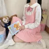 Casual Dresses Japan Autumn Kawaii Lolita Two-piece Suit Cosplay Loli Bow Ears Shirt Sweet Girl Sleeveless Ruffles Suspender Dress