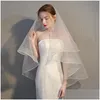 Bridal Veils Veil Short Face-Ered Two Layers Simple Ribbon Edge Bride Horse Hair Ivory White Champagne Drop Delivery Party Events Acce Dhj7U