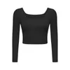 LU-3008 Slimming long sleeve square neck sports fitness top women's tight solid color short casual yoga dress with chest pad