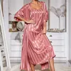 Women's Sleepwear 2PCS/Sets Women Silk Sheer Long Nightdress Gowns Robe Loose Causal Loungewear Tracksuits Pajamas Bathrobes Dress