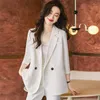 Calças femininas de duas peças 2023 terno branco jaqueta design primavera e verão roupas de trabalho negócios casual cintura apertada sob medida pano formal