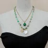 Chains YYGEM 2 Strands Green Chrysoprase Freeform Coin Pearl Malachite Teardrop Charm Gold Color Chain Statement Necklace