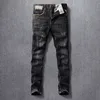 Mens Jeans Fashion Designer Men Retro Black Grey Elastic Slim Fit Ripped Cotton Trousers Vintage Casual Denim Pants Hombre 230922