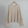 Damenpullover Naizaiga 100 Kaschmir O-Ausschnitt gestreift Beige Weiß Grau Lila Schwarz Lose weite Ärmel Damen Pullover Pullover KYSM24