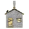 Iced Out 14K Gold Plated House Shape Pendant Necklace Micro Paved Zircon Men Hip Hop Jewelry252M