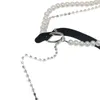 Tirantes Estilo coreano Cinturón de perlas Ropa blanca dulce Suspender Partido de moda 2 cm de ancho Conexión de pajarita Accesorios creativos Regalo 230921