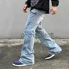 Jeans masculinos 2023 y2k moda zíper retro lavado baggy flare calças de brim homens streetwear hip hop perna larga calças jeans retas ropa hombre j230922