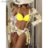 Traje de baño para mujer Ropa de diseñador Trajes de baño para mujer Trajes de playa de 3 piezas Traje de baño con estampado floral Mangas largas Cubrir con trajes de bikini L230922