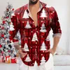 Men's Casual Shirts Shirt Merry Christmas Print Long Sleeve Top Vacation Party Button For Men Xmas Luxury Clothes Streetwear Blouse